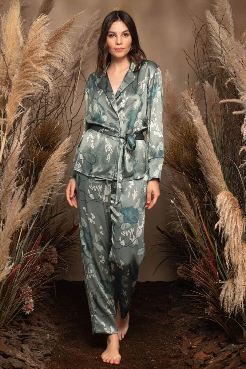 Monamise 20101 Women's Green Long Sleeve Pajama Set