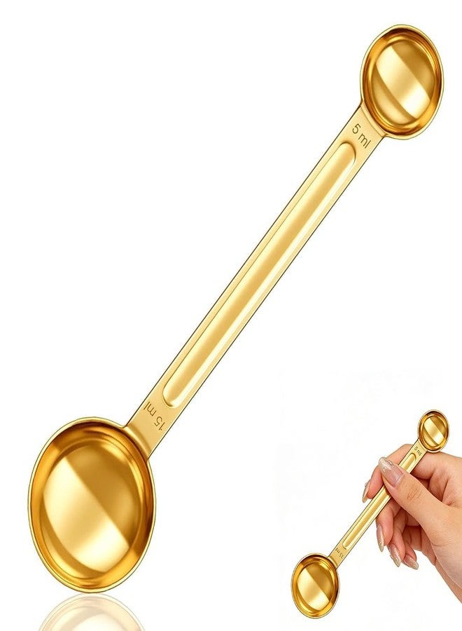 LUSTRIB Double Sided Teaspoon Measuring Spoons, Stainless Steel 1 Tsp (5ml) & 1 Tbsp (15ml) Long-Handle Tablespoon Scoop, Space-Saving Gold Coffee Measuring Spoon for Coffee Milk Cooking Baking (8.64 Inch) - Image 1