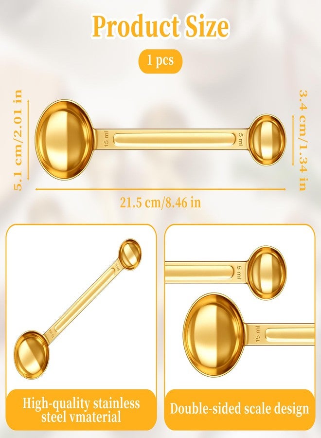 LUSTRIB Double Sided Teaspoon Measuring Spoons, Stainless Steel 1 Tsp (5ml) & 1 Tbsp (15ml) Long-Handle Tablespoon Scoop, Space-Saving Gold Coffee Measuring Spoon for Coffee Milk Cooking Baking (8.64 Inch) - Image 2