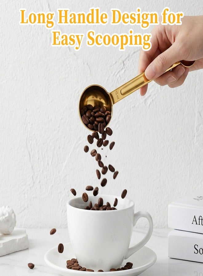 LUSTRIB Double Sided Teaspoon Measuring Spoons, Stainless Steel 1 Tsp (5ml) & 1 Tbsp (15ml) Long-Handle Tablespoon Scoop, Space-Saving Gold Coffee Measuring Spoon for Coffee Milk Cooking Baking (8.64 Inch) - Image 3