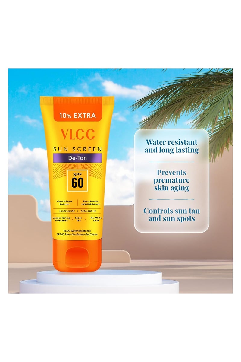 VLCC DeTan Water-Resistant Sunscreen Gel Cream SPF 60 PA+++ | UVA & UVB Protection, Anti-Ageing, Hydrating & Moisturizing with Aloe Vera, Vitamin E, Niacinamide & Natural Extracts | Paraben-Free - Image 2