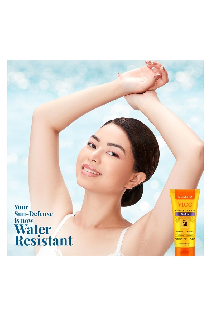 VLCC DeTan Water-Resistant Sunscreen Gel Cream SPF 60 PA+++ | UVA & UVB Protection, Anti-Ageing, Hydrating & Moisturizing with Aloe Vera, Vitamin E, Niacinamide & Natural Extracts | Paraben-Free - Image 3