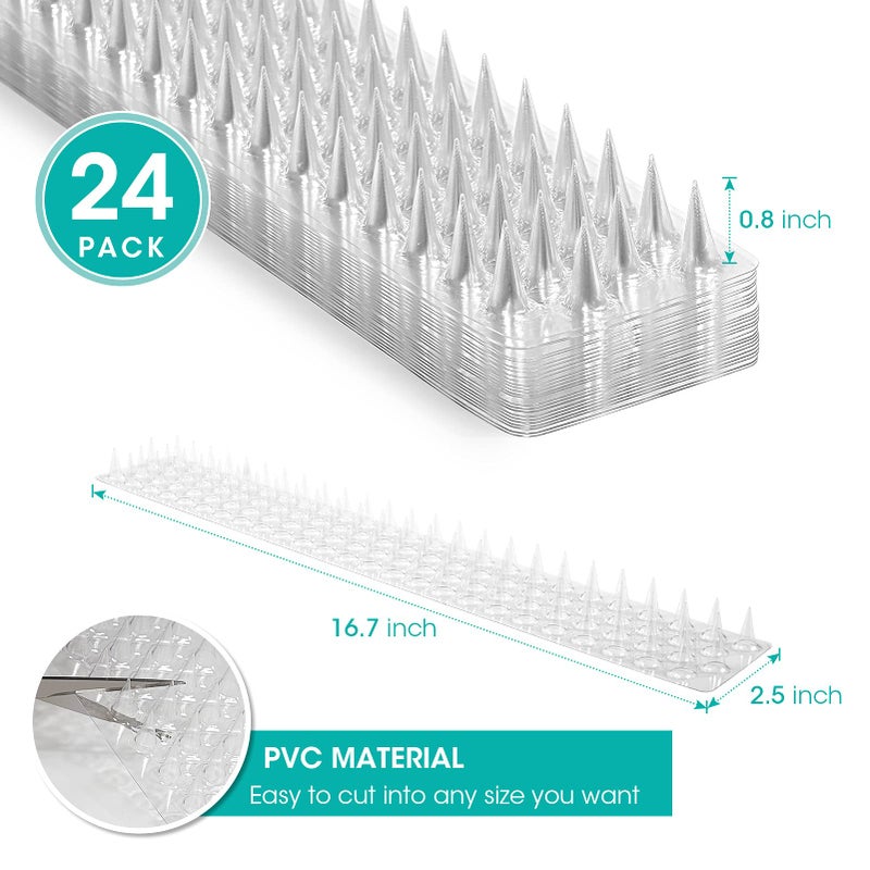 Touri 24 Pack Clear Transparent PVC Bird Spike Strips for Outside Fences and Roofs to Keep Birds, Pigeons, Cats, Squirrels, Raccoons Away and Keep Birds from Building Nest - Image 2