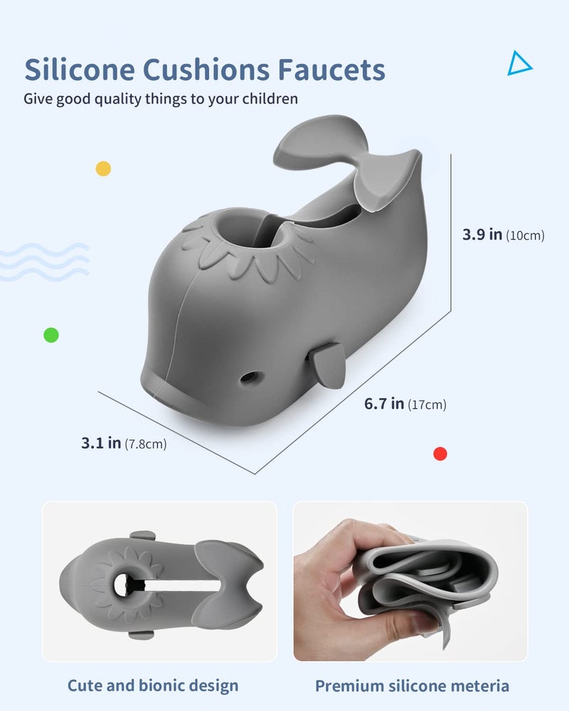 Mandoo Faucet Cover Bathtub Baby, Bath Spout Cover for Baby, Bath Faucet Cover for Kids, Tub Spout Cover Bathtub Faucet Cover Kids Safety, Protection Baby Universal Bath Silicone Toys Whale Grey - Image 3