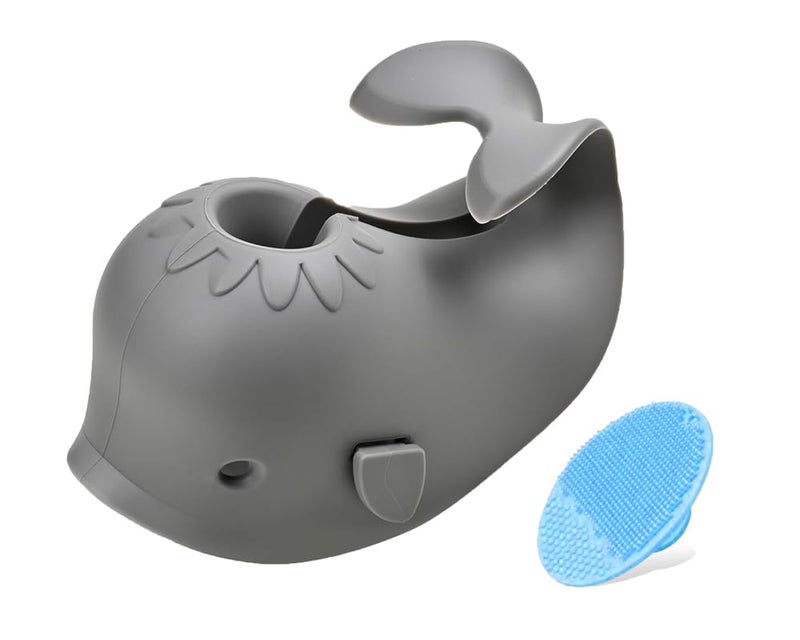 Mandoo Faucet Cover Bathtub Baby, Bath Spout Cover for Baby, Bath Faucet Cover for Kids, Tub Spout Cover Bathtub Faucet Cover Kids Safety, Protection Baby Universal Bath Silicone Toys Whale Grey - Image 1