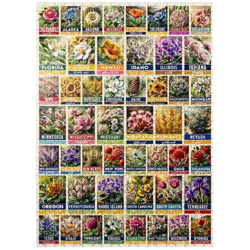 MyPuzzle.com MyPuzzle State Flowers Series 50 State Flowers Collage Vol 2 Premium 500 Piece Jigsaw Puzzle for Adults - Image 1