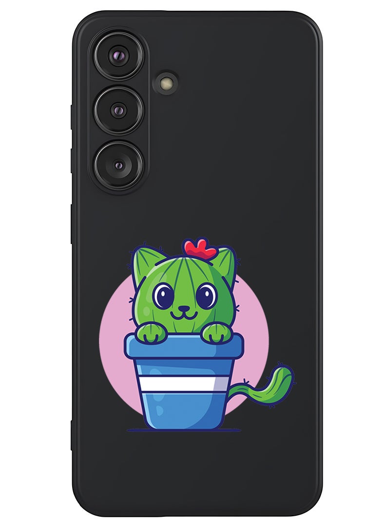 Theodor Protective Slim Fit Case Liquid Silicone Cover with Full Body Protection Anti-Scratch Shockproof Case For Samsung Galaxy S25 (Black) - Cute Cat Cactus - Image 1
