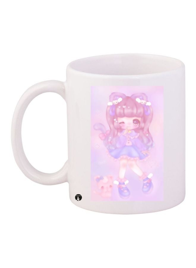 RYN Cartoon Printed Coffee Mug White/Pink/Purple 11ounce