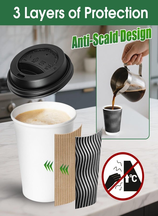 Sipthene 100 Pack 8 oz Disposable Coffee Cups with Lids, To Go Insulated Thick Coffee Cups for Hot/Cold Beverage, Corrugated Ripple Wall Cups for Espresso Coffee, Hot Chocolate and Cocoa - Black - Image 4