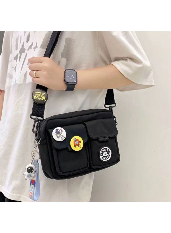 Crossbody Bag Men's Shoulder Summer Mobile Phone Bag Trendy Men's All-match Backpack For Students Women's Casual Lightweight Small Satchel-Color:Pure Black - Image 4