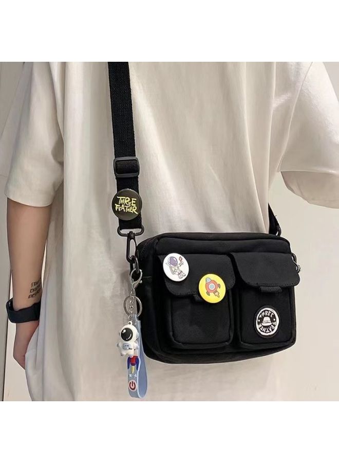 Crossbody Bag Men's Shoulder Summer Mobile Phone Bag Trendy Men's All-match Backpack For Students Women's Casual Lightweight Small Satchel-Color:Pure Black - Image 3