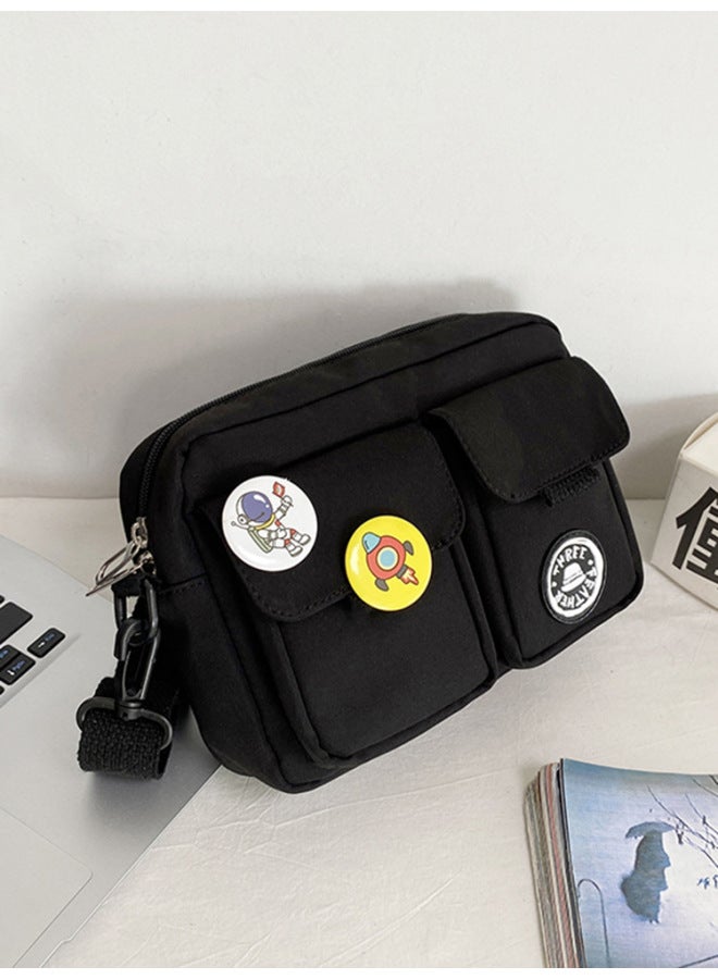 Crossbody Bag Men's Shoulder Summer Mobile Phone Bag Trendy Men's All-match Backpack For Students Women's Casual Lightweight Small Satchel-Color:Pure Black - Image 1