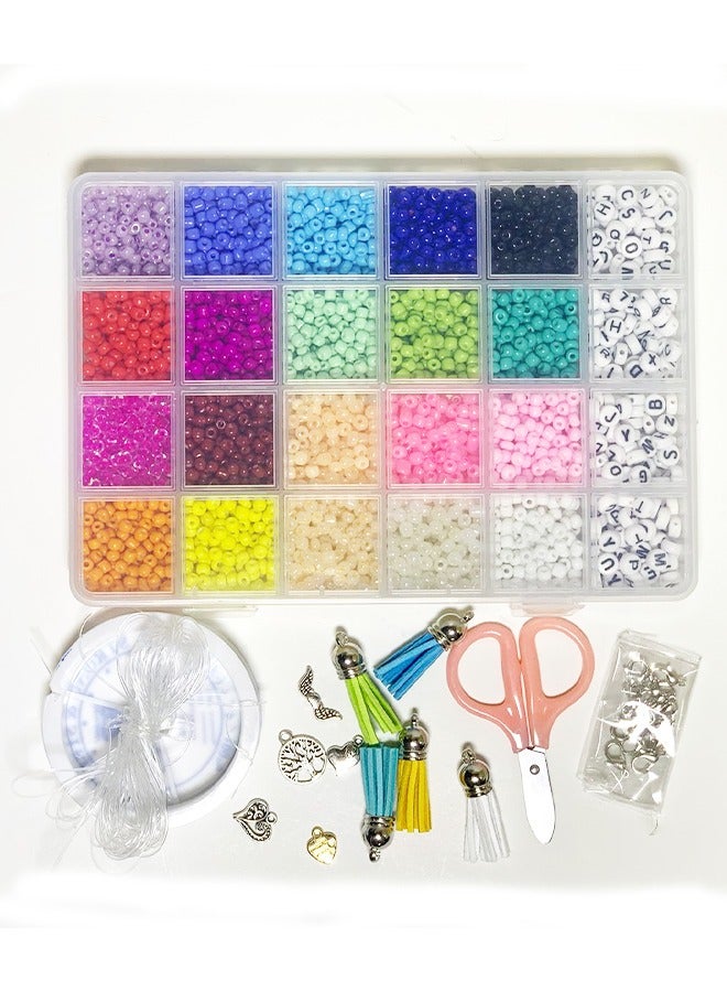 ياميم سوار خرز ملون صغير وقلادة وحرف أبجدي من A-Z مع مجموعة صنع بحبل - Image 2