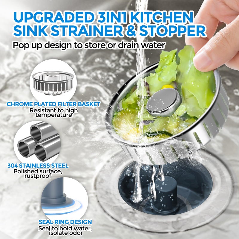 zaa Kitchen Sink Drain Strainer - Kitchen Sink Stopper,Stainless Steel Kitchen Drain Plug & Sink Installation Parts with Anti-Clogging Basket, Fit US Standard 3-1/2'' Sink Drain Hole - Image 2