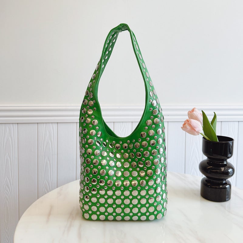 Fashion Handbags For Women 2025 Spring New Casual Bucket Bag Personalized Trendy Cool Polka Dot Rivet Armpit Bag - Image 1