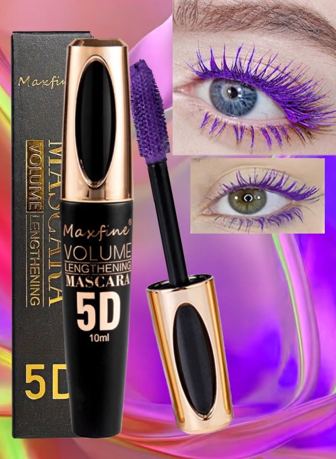 Maxfine 5D Volume Lash Lengthening Mascara Waterproof Mascara for Eyelashes Silk Fiber Liquid Lash Extensions Colored Tubing Mascara with Eyelash Brush Volume and Length Long Lasting Mascara Purple 05 - Image 1