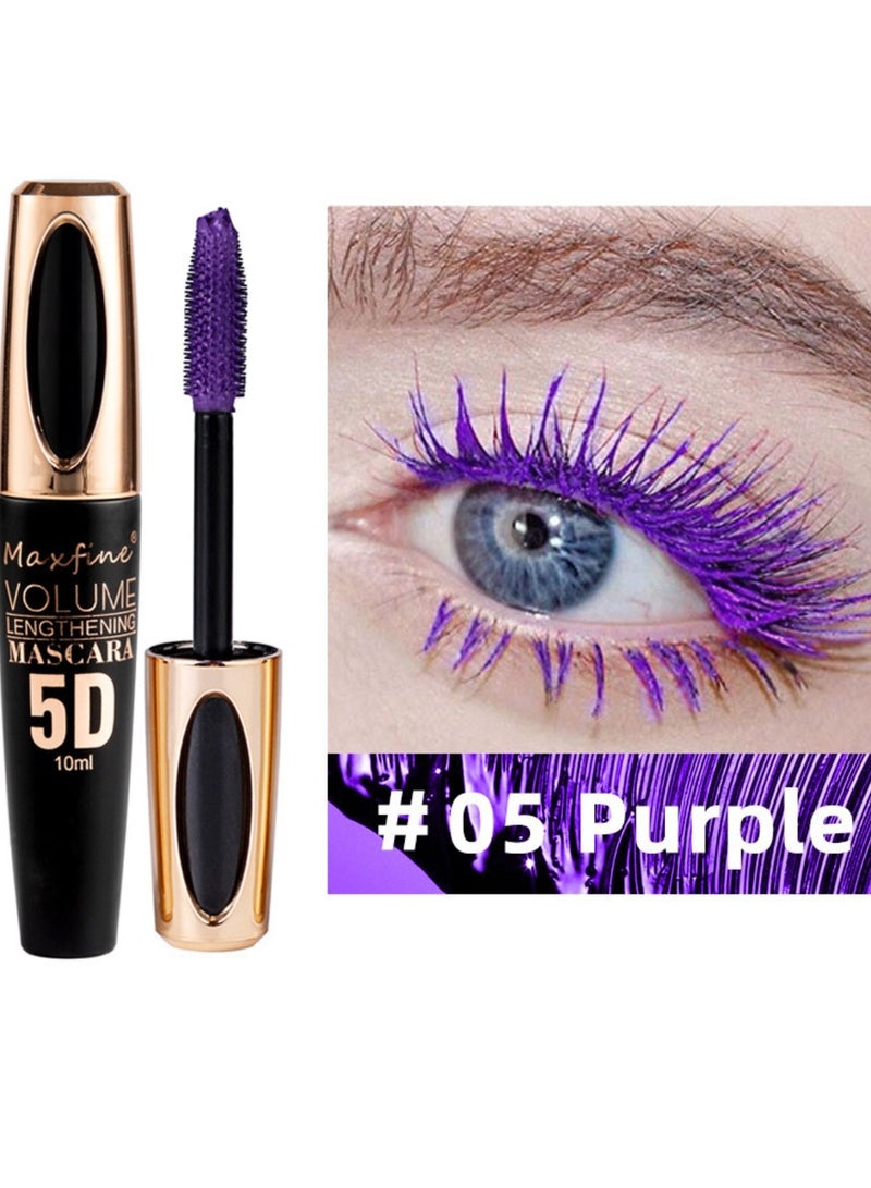 Maxfine 5D Volume Lash Lengthening Mascara Waterproof Mascara for Eyelashes Silk Fiber Liquid Lash Extensions Colored Tubing Mascara with Eyelash Brush Volume and Length Long Lasting Mascara Purple 05 - Image 2