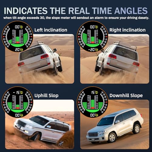 MAIMEIMI Car Inclinometer Angle Slope Meter Digital HUD GPS Level Tilt Meter MAIMEIMI, Real-time Multifunctional Vehicle tilt, Pitch Angle, Speed with Dashboard Compass Display for 11.5-30V Off-Road Vehicles - Image 3
