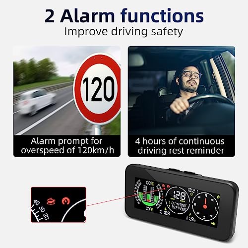 MAIMEIMI Car Inclinometer Angle Slope Meter Digital HUD GPS Level Tilt Meter MAIMEIMI, Real-time Multifunctional Vehicle tilt, Pitch Angle, Speed with Dashboard Compass Display for 11.5-30V Off-Road Vehicles - Image 4