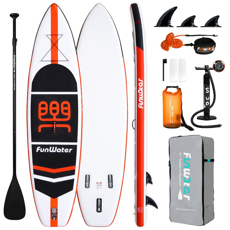 FunWater FunWater Stand Up Paddle Board 11'x33''x6'' Ultra-Light (20.4lbs) Inflatable Paddleboard with ISUP Accessories,Three Fins,Adjustable Paddle, Pump,Backpack, Leash, Waterproof Phone Bag - Image 1