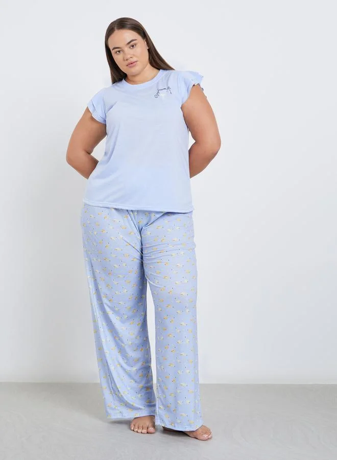 Styli Styli Plus Flamingo Double Ruffle Tank and Pyjama Set