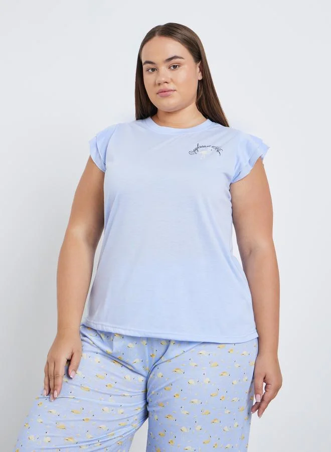 Styli Styli Plus Flamingo Double Ruffle Tank and Pyjama Set