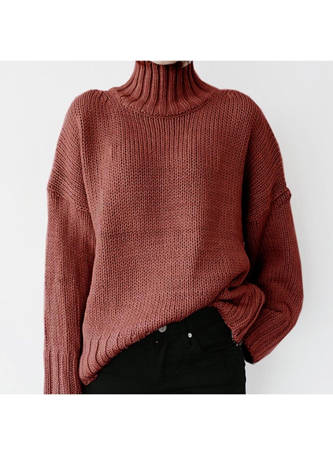 NIBEMINENT Women Turtleneck Sweaters Knit Thick Full Sleeve Pullovers Splice Sweater Elegant Lady Solid Outwear Casual Winter - Image 1