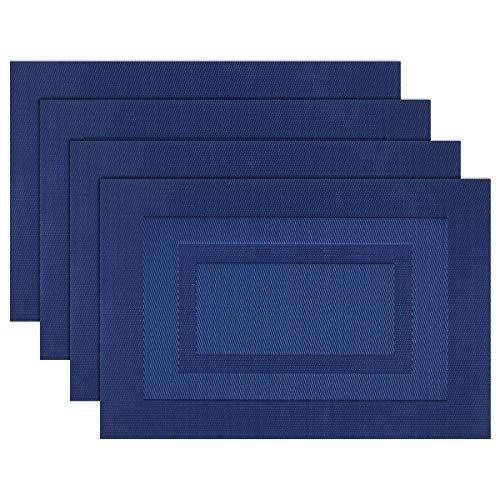 PIGCHCY PlacematsWashable Vinyl Woven Table MatsElegant Durable Placemats for Dining Table Set of 4 18 x 12 inches Navy Blue