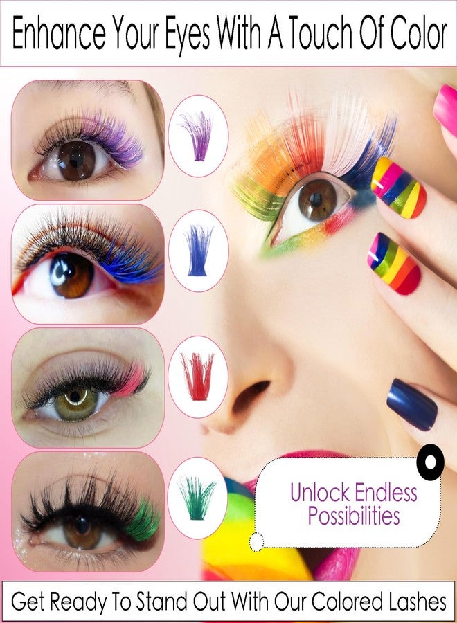 DAODER Lash Clusters With Colored Lashes, 6 Styles Fluff Eyelash Clusters Mixed, 9 Colors Cluster Eyelash Extensions D Curl for Halloween Cosplay Costume Makeups 8-16MM 600pcs(9 Color Lash Only) - Image 2