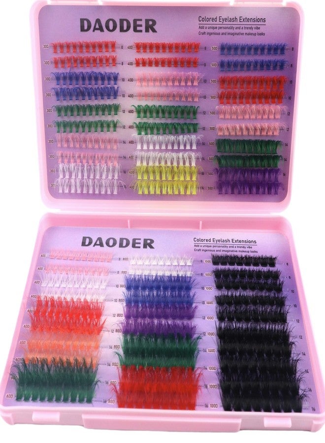 DAODER Lash Clusters With Colored Lashes, 6 Styles Fluff Eyelash Clusters Mixed, 9 Colors Cluster Eyelash Extensions D Curl for Halloween Cosplay Costume Makeups 8-16MM 600pcs(9 Color Lash Only) - Image 1
