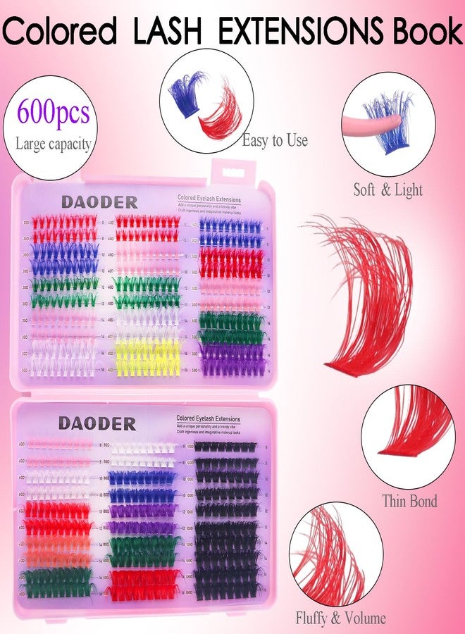 DAODER Lash Clusters With Colored Lashes, 6 Styles Fluff Eyelash Clusters Mixed, 9 Colors Cluster Eyelash Extensions D Curl for Halloween Cosplay Costume Makeups 8-16MM 600pcs(9 Color Lash Only) - Image 5