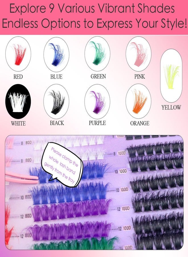 DAODER Lash Clusters With Colored Lashes, 6 Styles Fluff Eyelash Clusters Mixed, 9 Colors Cluster Eyelash Extensions D Curl for Halloween Cosplay Costume Makeups 8-16MM 600pcs(9 Color Lash Only) - Image 3