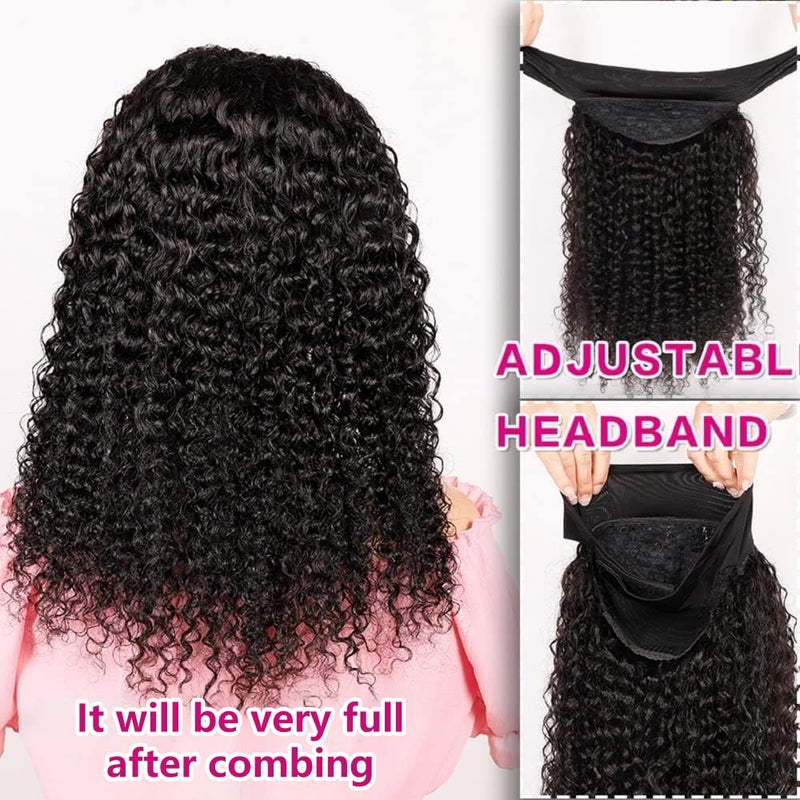 Smoothair Headband Wig Human Hair Kinky Curly Headband Wigs for Black Women Human Hair Wigs Glueless 18 Inch None Lace Front Wigs Brazilian 150% Density - Image 3