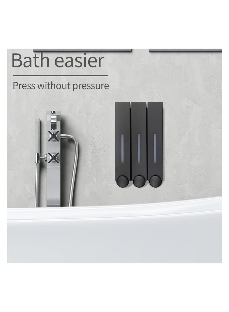 SOLARAE Wall-Mounted 3-Chamber Liquid Soap and Shampoo Dispenser, 3x420ml Capacity, No-Drill Shower Pump Organizer for Bathroom, Kitchen, and Toilet (Black) - Image 4