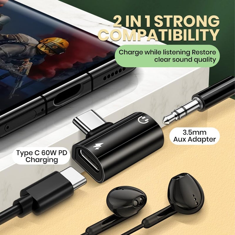Verilux ® 2 in 1 Type C to 3.5 mm with PD 60W Type C Connector Charging & 3.5 mm Jack to C Type Connector, Compatible for iPhone 17/16/15, Galaxy S25/S24, MacBook, iPad - Image 2