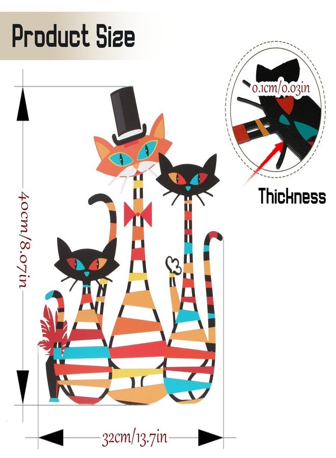 WOPARTY Metal Wall Art Cats Decor, 15.5 x 12.2 Inch Colorful Laser Cut Cat Silhouettes, Modern Wall Sculpture with Mounting Hardware, 0.2 Inch Offset - Image 3