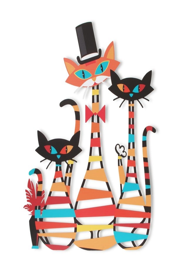 WOPARTY Metal Wall Art Cats Decor, 15.5 x 12.2 Inch Colorful Laser Cut Cat Silhouettes, Modern Wall Sculpture with Mounting Hardware, 0.2 Inch Offset - Image 1