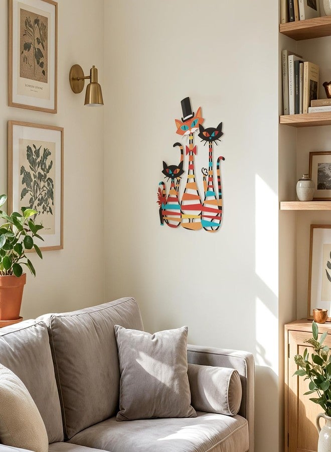 WOPARTY Metal Wall Art Cats Decor, 15.5 x 12.2 Inch Colorful Laser Cut Cat Silhouettes, Modern Wall Sculpture with Mounting Hardware, 0.2 Inch Offset - Image 2