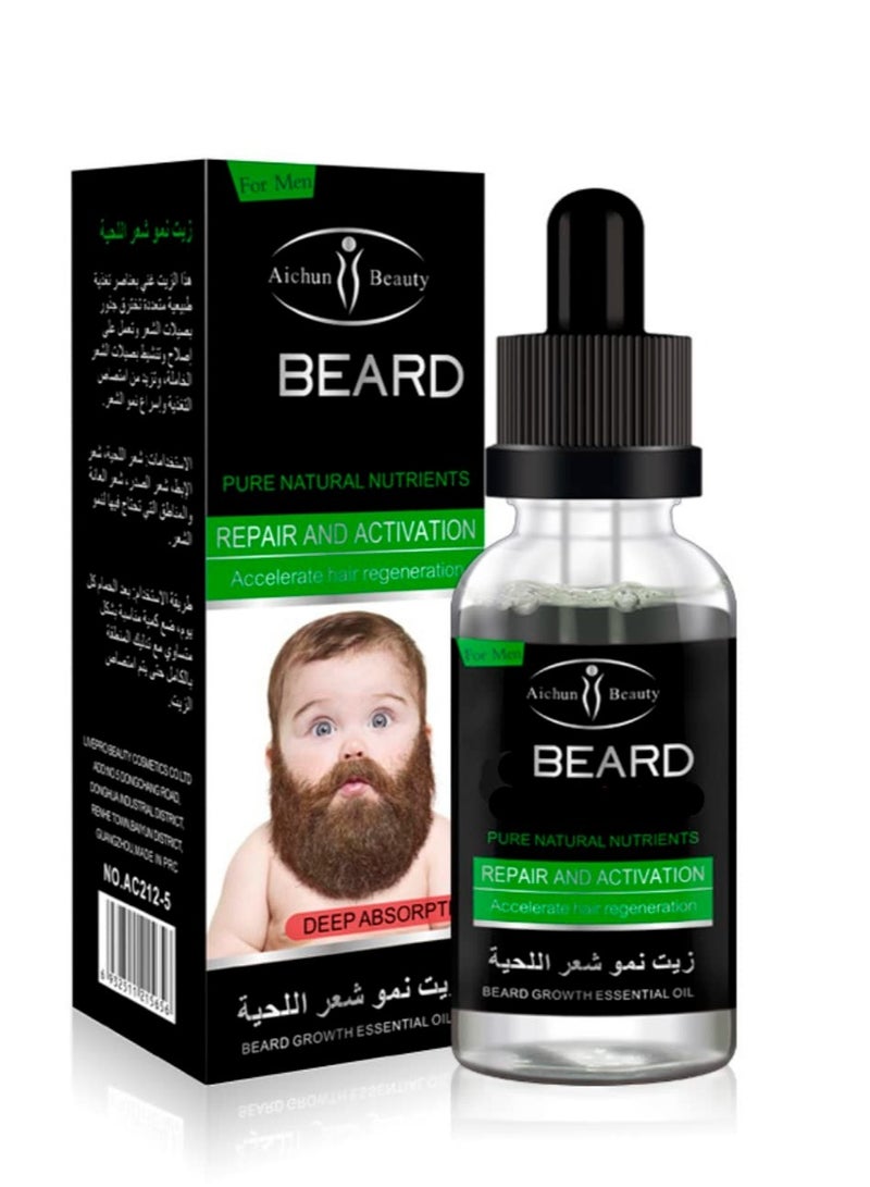 Aichun beauty Beard Growth Oil with Free Derma Roller for Thick Full Beard Faster Hair Growth Nourishing Oil for Men 30ml - Image 2