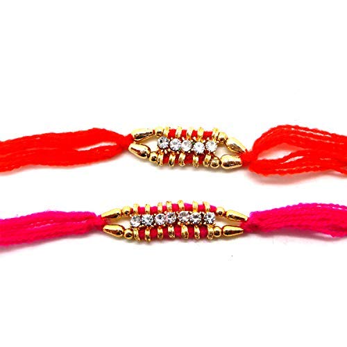 WhopperIndia Set of Two 5 Stone Rakhi | Rakhi for Brother | Rakhabandhan Rakhi | Rakhi Bracelet | Rakhi for bhai | Rakhi gifts for bhaiya | bhaiya bhabhi rakhi set | Rakhri | Rakhee For Brother - Image 5