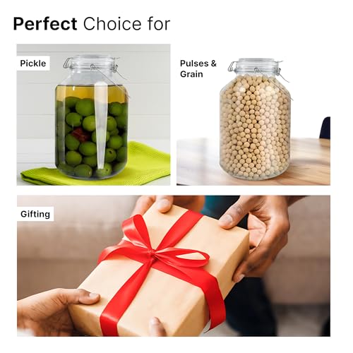 UMAI Glass Jar for Kitchen Storage | 1500ml | Mason Jar with Buckle Lid and Wide mouth | Multipurpose Airtight Glass Container with Stainless Steel Handle and Rubber Gasket | Transparent | - Image 5