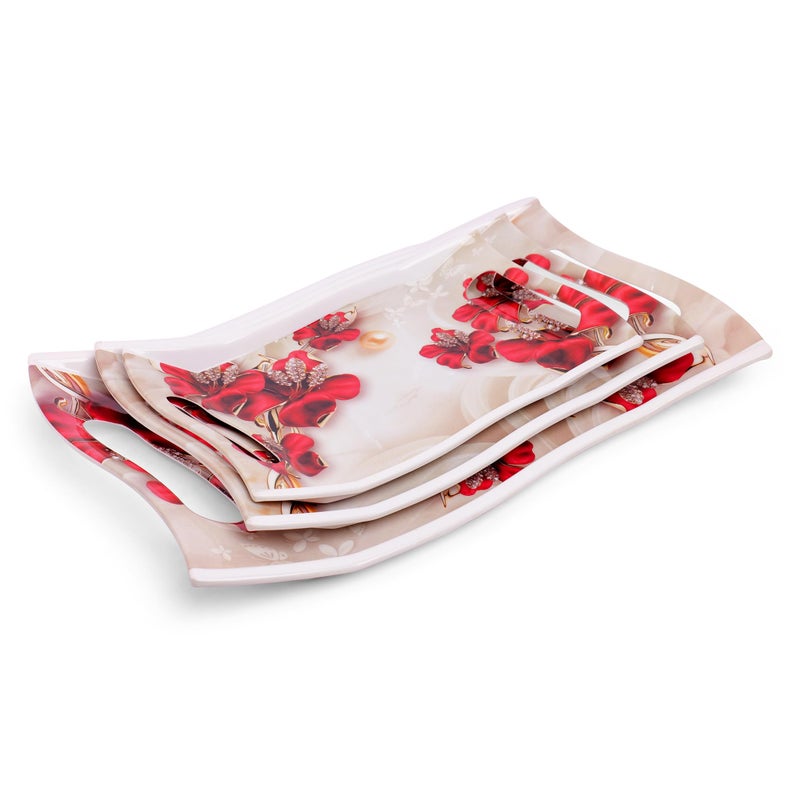 Home Pro Home-Pro - Melamine Serving Tray | Rose Petals Design | Ideal Tray for Serving Snacks/Tea/Coffee | Small Size Tray (24.5 * 17 cm) Pack of 1 - Image 2