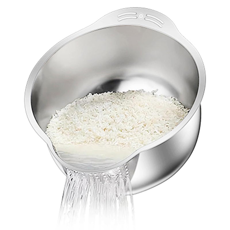 DOPMEP Rice Washer Strainer Bowl Stainless Steel Washing Bowl for Rinsing Quinoa Side Drainers Colander for Cleaning Fruits Vegetables and Beans Versatile Kitchen Gadgets - Image 1