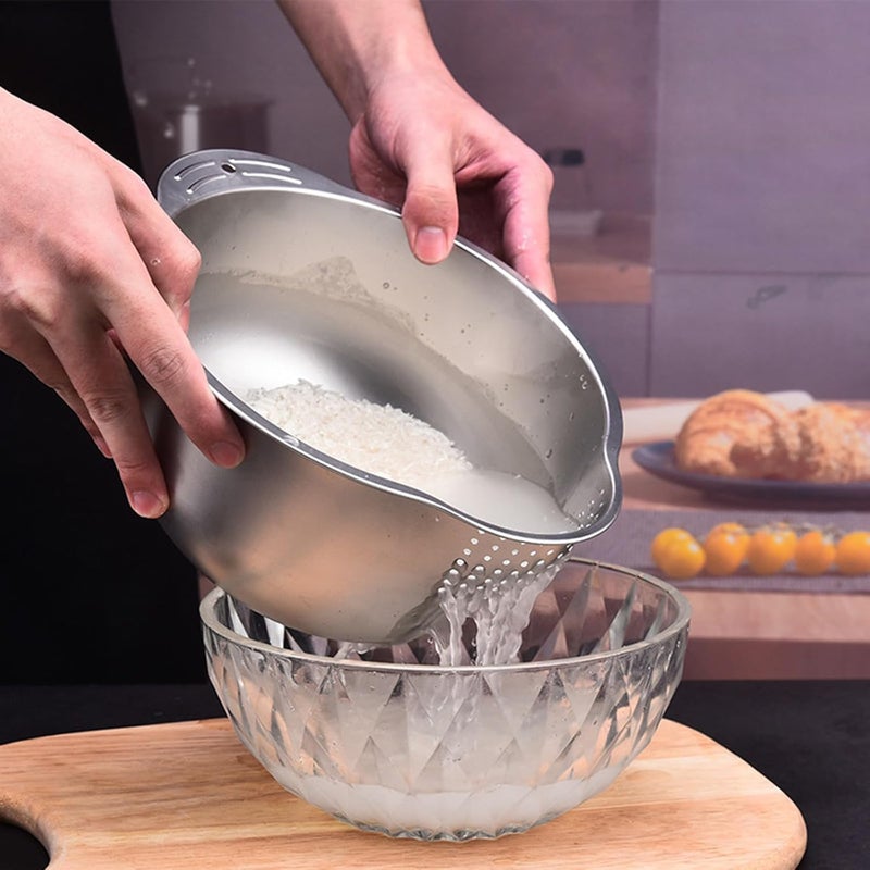 DOPMEP Rice Washer Strainer Bowl Stainless Steel Washing Bowl for Rinsing Quinoa Side Drainers Colander for Cleaning Fruits Vegetables and Beans Versatile Kitchen Gadgets - Image 5