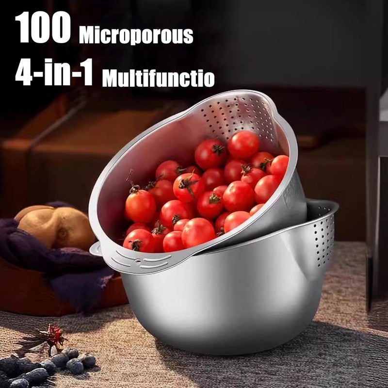 DOPMEP Rice Washer Strainer Bowl Stainless Steel Washing Bowl for Rinsing Quinoa Side Drainers Colander for Cleaning Fruits Vegetables and Beans Versatile Kitchen Gadgets - Image 3