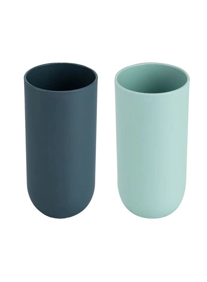 RabyLeo Simple Student Dormitory Plastic Toothbrush Cup Couple wash 2-Piece Set Solid Color Cups 300ml (10 oz) (Dark Blue & Light Blue) - Image 1