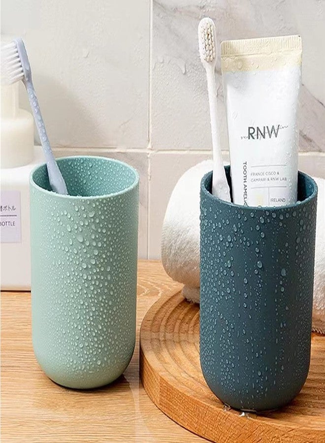 RabyLeo Simple Student Dormitory Plastic Toothbrush Cup Couple wash 2-Piece Set Solid Color Cups 300ml (10 oz) (Dark Blue & Light Blue) - Image 4