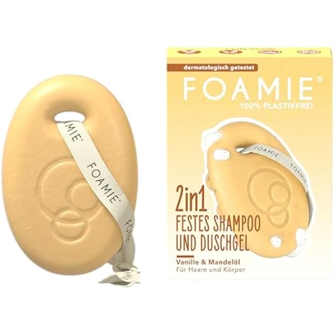 FOAMIE 2 IN 1 SOLID SHAMPOO AND SHOWER GEL, VANILLA, ALMOND MILK  FOR HAIR AND BODY  WITH ALMOND OIL AND VANILLA FRAGRANCE  GENTLE CLEANING, PH NEUTRAL, VEGAN AND WITHOUT - Image 1