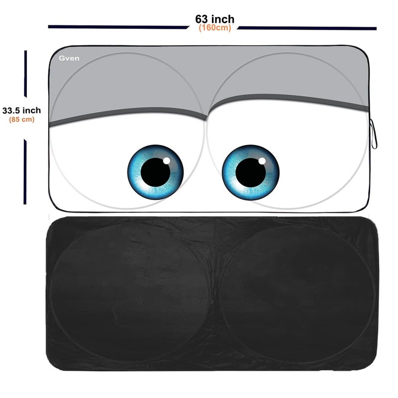 Güvenç Gven Windshield Sun Shade, 2025 Car Sun Shade Windshield for Front Window Funny Automotive Interior Cover Sun Visor Protector Blocks UV Rays Foldable 240T Keep Your Vehicle Cool(Eyes-Grey, L) - Image 2