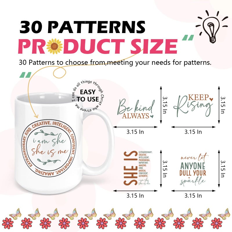 AFRITEE Uv Dtf Cup Wraps - 30 Sheets Strong Women Inspirational Quotes Uv Dtf Stickers For 16 Oz Glass  Bekind Always Motivational Quotes Transfer Sticker Diy Water Bottle Journal Decoration Gift For Girl - Image 5